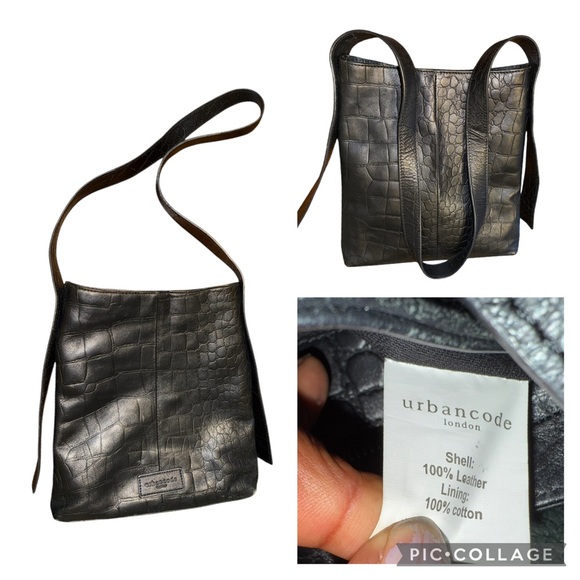 UrbanCode London Black Leather Croc print Crossbody Bag - Picture 1 of 12